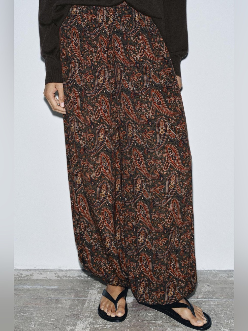 Zara Brown Paisley Wide-Leg Trousers - Picture 4 of 10